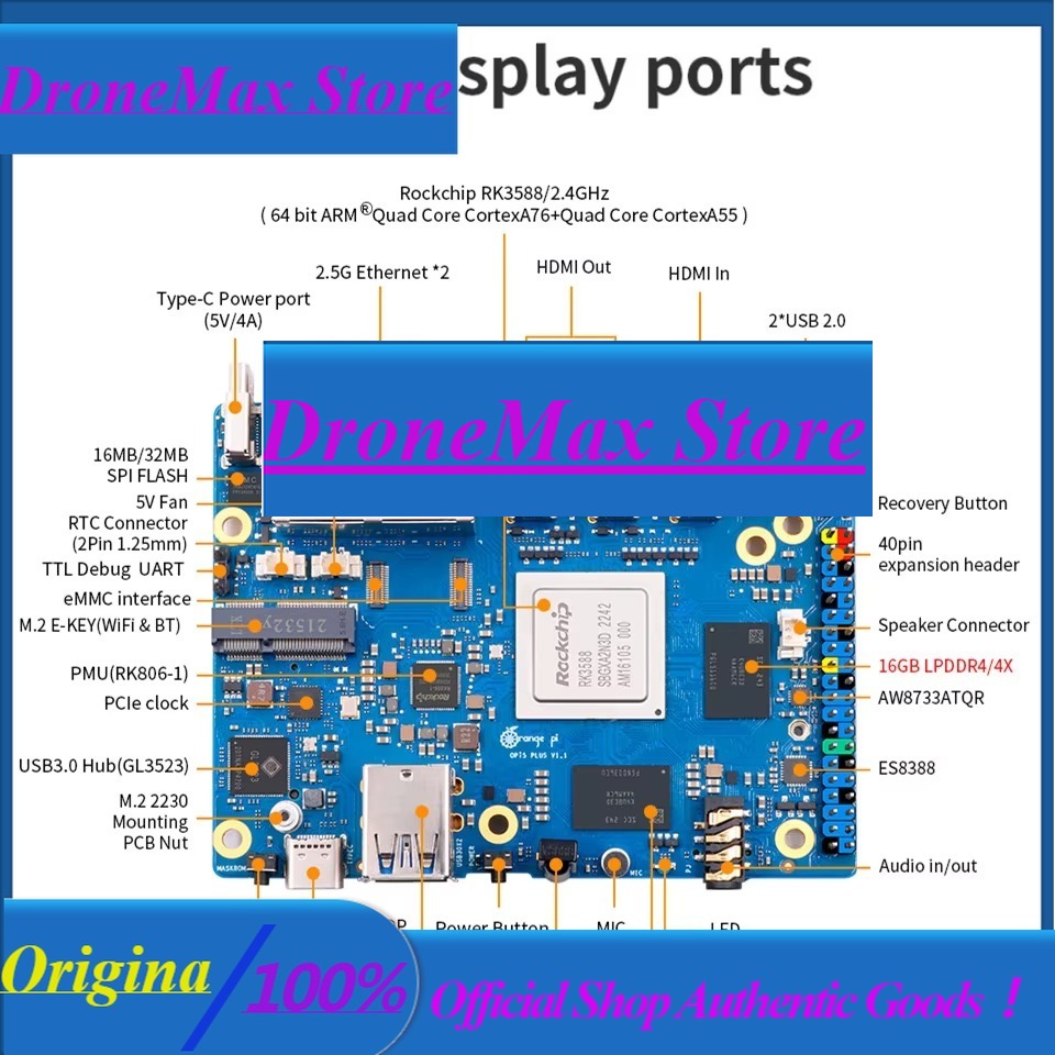 DroMaRockchip บอร์ดเดี่ยว RK35 - Orange Pi 5 Plus 32Gb บทวิจารณ์และราคา